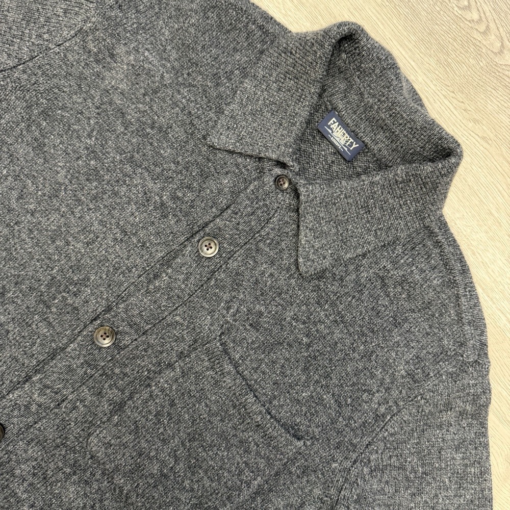 Faherty Reserve Wool Cashmere Shirt Mens Small Gray Knit Button Up‎ Sweater